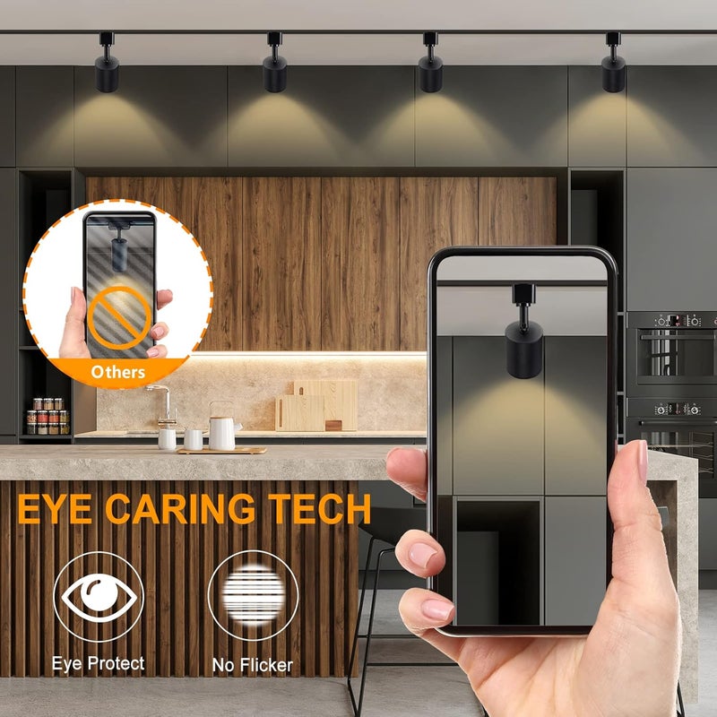 VANoopee 8 حزمة رؤوس إضاءة مسار من نوع J 10W LED قابلة للتعتيم لرؤوس إضاءة بديلة لمصابيح المسار من جونو، ضوء سقف دافئ 3000K، خالي من الوميض CRI90+ 24° 800lm أسود - Image 5